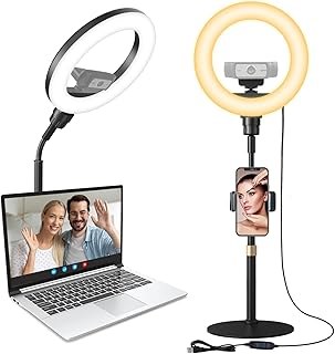 Ring Light with Stand & Phone Holder, Selfie Light for Laptop Video Conference Lighting Tripod Stand, 8" Webcam Desktop Ring Light for Filming/Makeup/Video Calls/Recording/Live Stream/YouTube/Tiktok