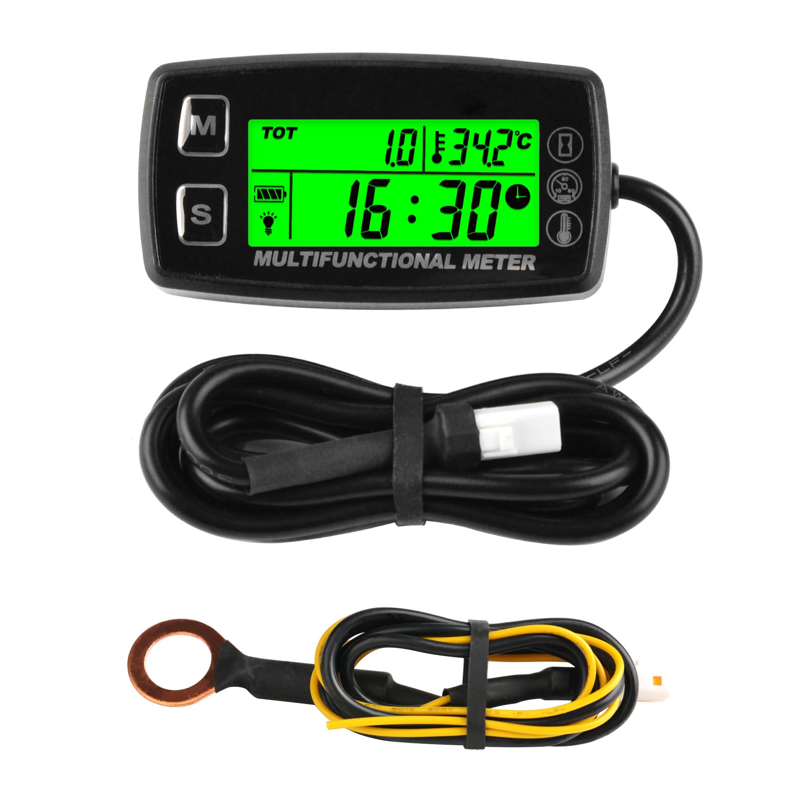 Medidor de temperatura del motor, medidor de horas digital, diseño impermeable, baterías reemplazables, diseñado para cortacésped, automóviles y cuatrimotos (TS002)