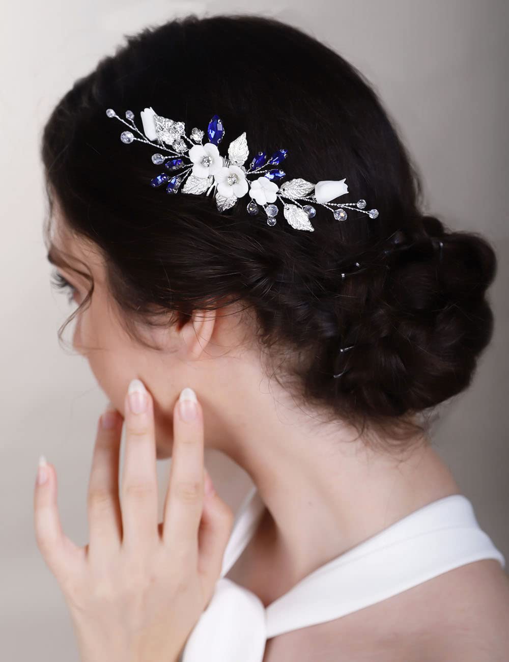 Chargances Pettine Per Capelli Da Sposa Con Fiori Bianchi E Cristalli Rossi, Accessorio Per Matrimonio E Ballo, Donna - 5
