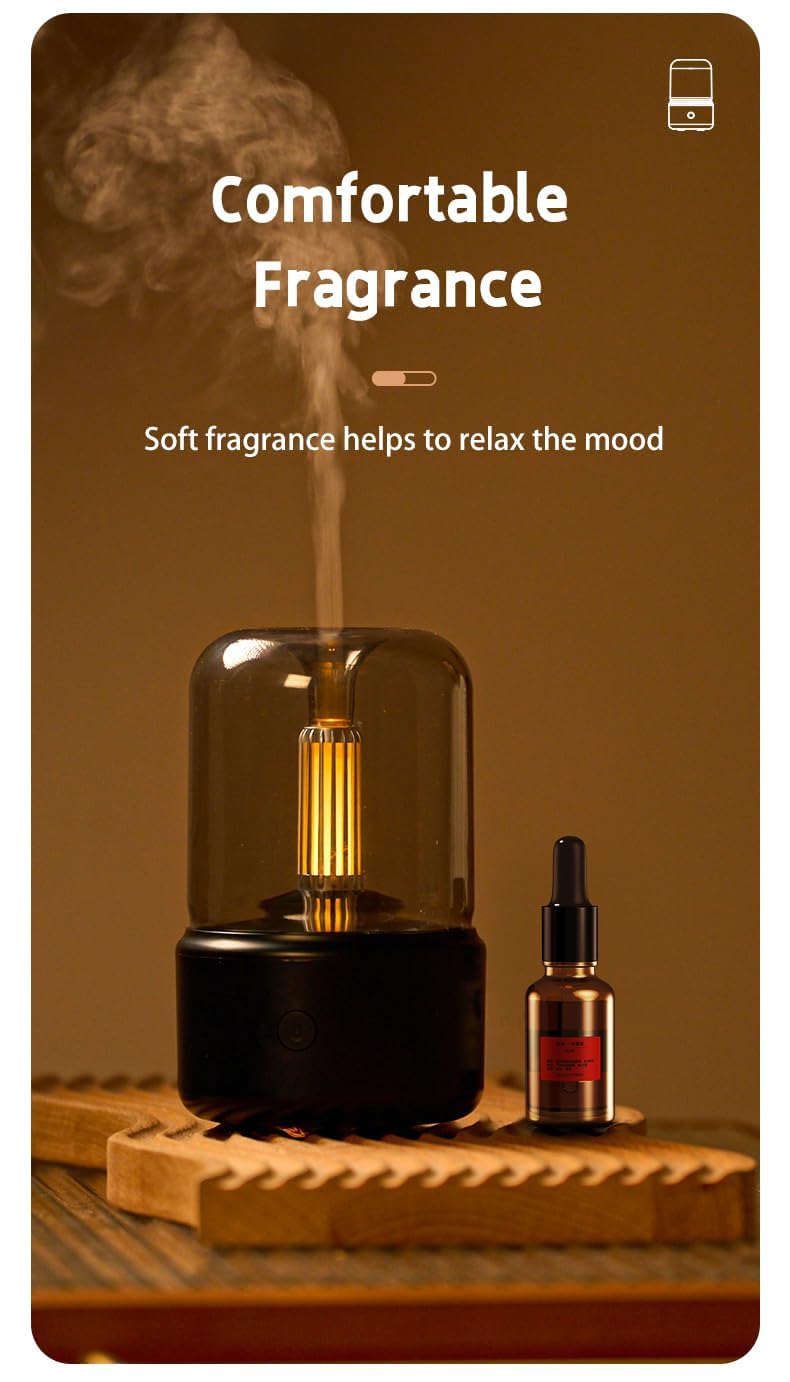 SCILLA 120ML Aroma Diffuser Flame Air Diffuser, Candlelight Humidifier, Portable Essential Oil Diffuser Noiseless Waterless Auto-Off Protection for Spa Home Yoga Office Bedroom(Black) - Image 4 thumbnail