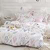 OTOB Soft Cartoon Floral Bedding Aesthetic Girls Duvet Cover Full Queen Pink Cotton Floral Comforter Cover for Toddler Women Kids Teen Bed Reversible Shabby Chic Flower Kawaii Bedding, No Comforter #1