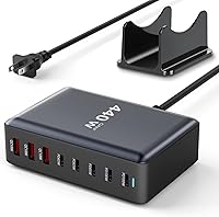 Vista 10 de Bloque de cargador USB C de 8 puertos de carga rápida de 500 W con cable de carga rápida de nailon, estación de carga multidispositivo, cargador