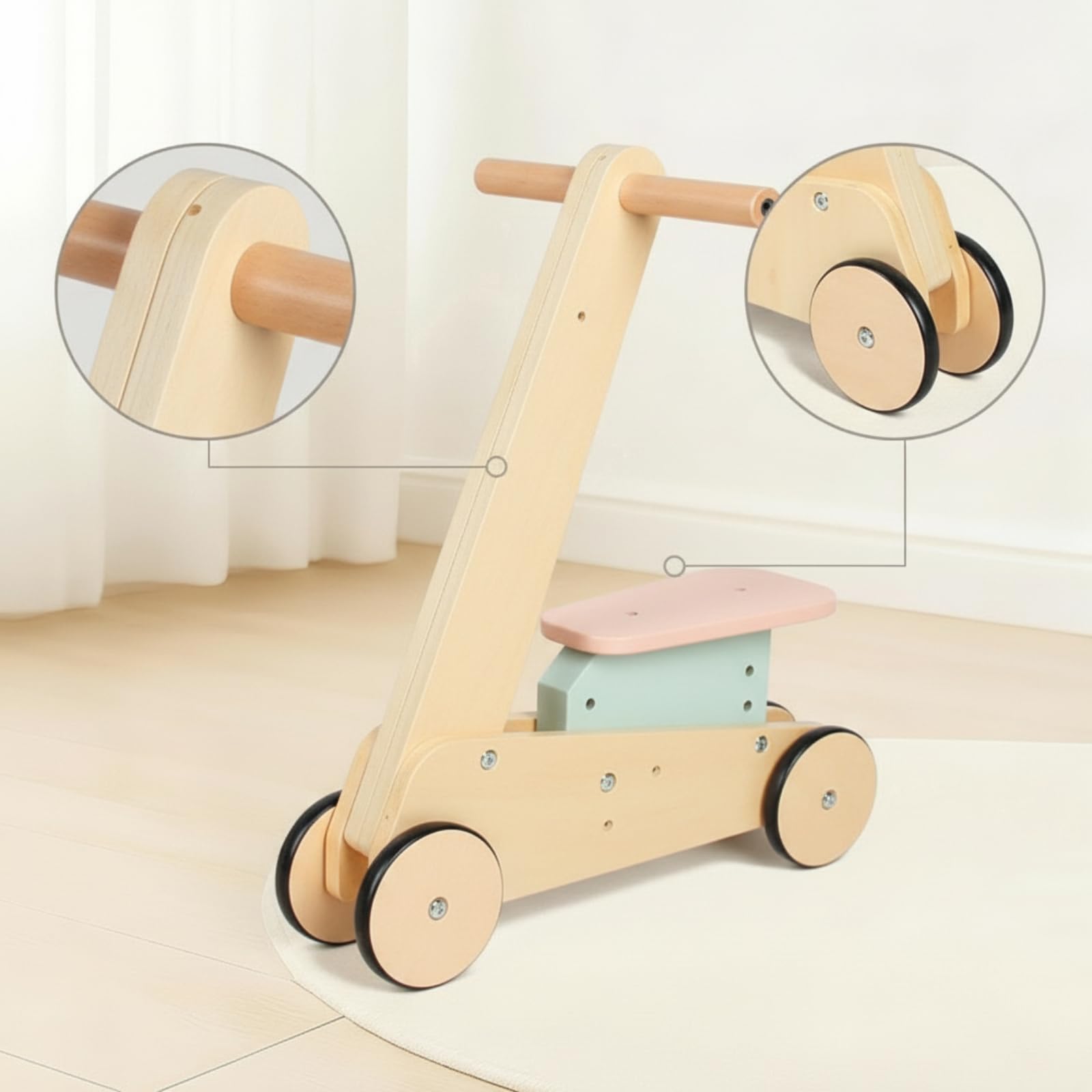 Amagogo Deambulatore 2 in 1 in Legno ideale come Regalo Carrello Spesa Giocattolo Legno Unisex Giocattolo a Spinta con 4 Ruote per Neonati