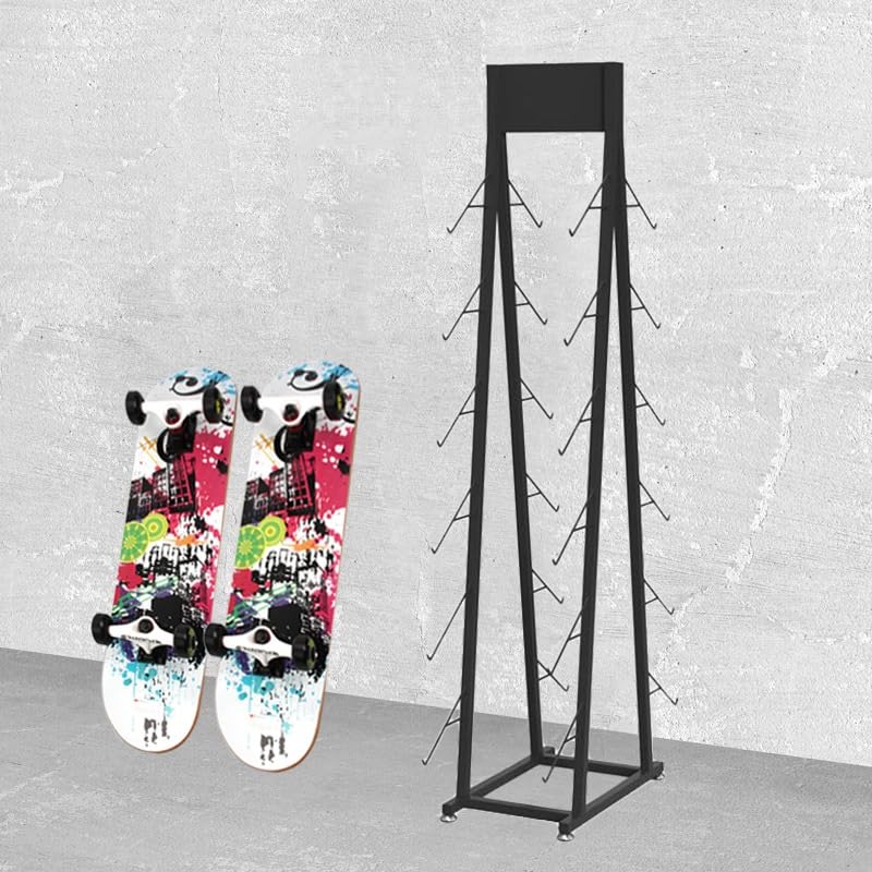 PFCDZDU Skateboard Wall Mount, Freestanding Iron Skateboard Rack Holder for Home Garage, Snowboard Display Hanger Stand for Storage Longboard Deck Organizer(30x55x155cm)