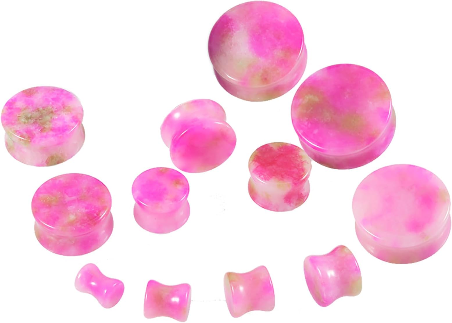 2PCS Safflower Stone Saddle Plugs Double Flare Pink Stone Ear Gauges Expander 6mm-30mm