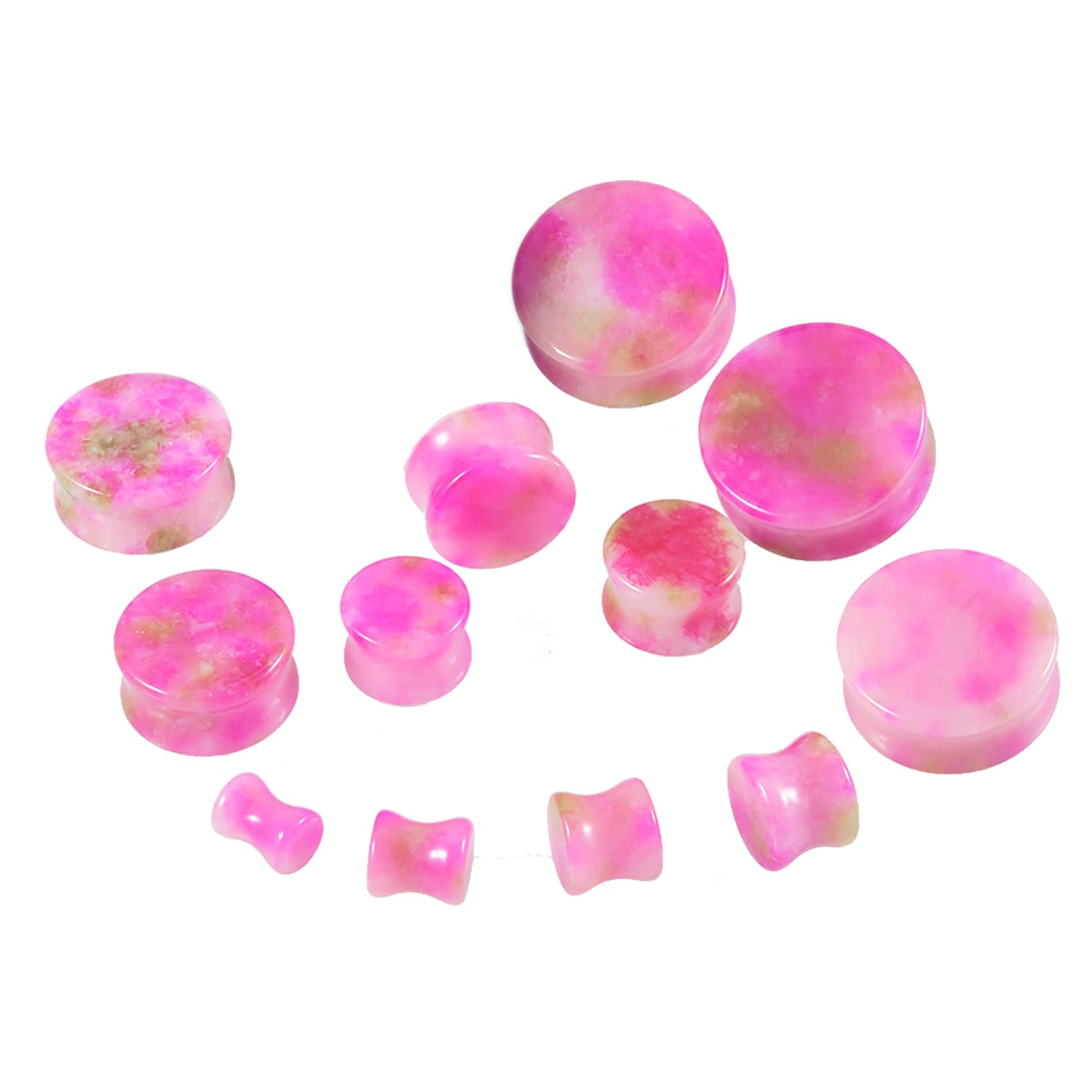 CHUANCI 2PCS Safflower Stone Saddle Plugs Double Flare Pink Stone Ear Gauges Expander 6mm-30mm