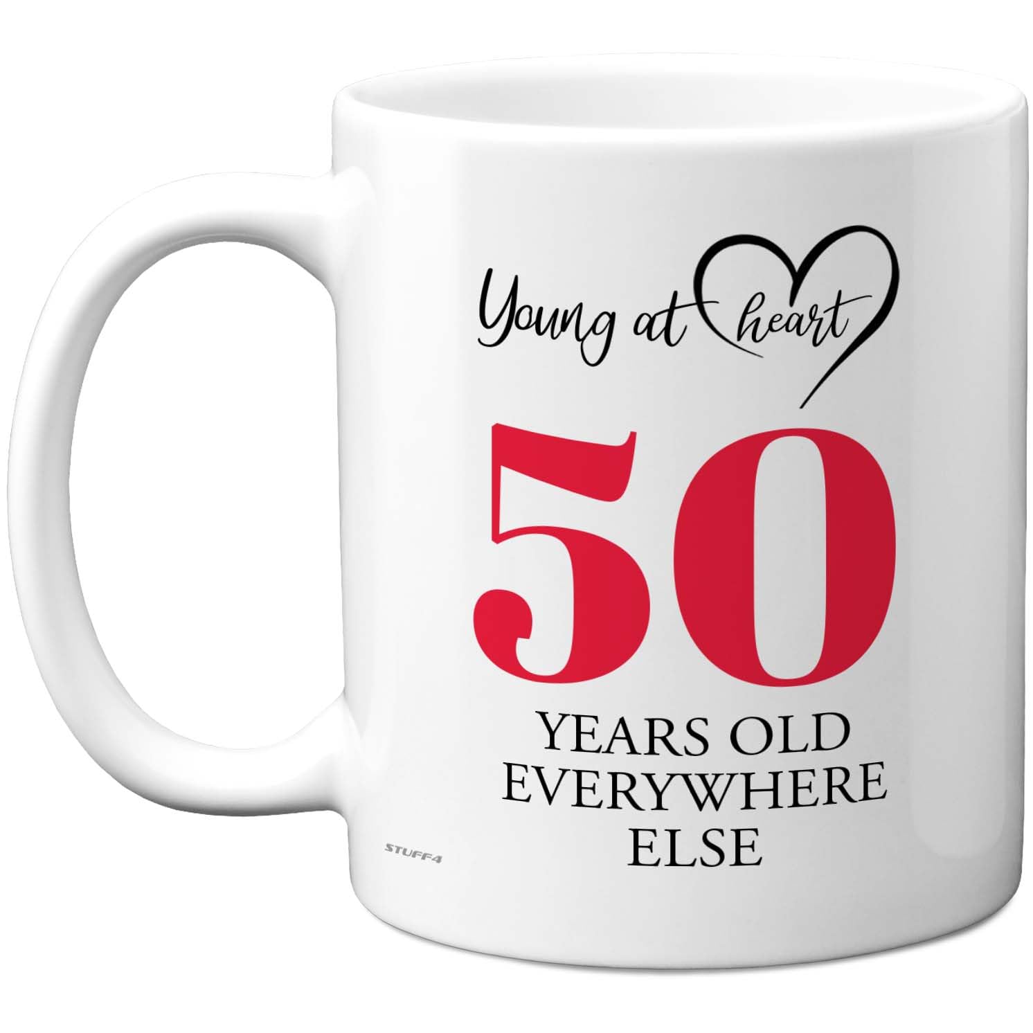 50th Birthday Gifts for Women Men, Cheeky Novelty Mug Young at Heart, Gag Joke Gifts, Perfect Funny Mugs for Fifty Fiftieth Birthday Present, 11oz Ceramic Coffee Mugs