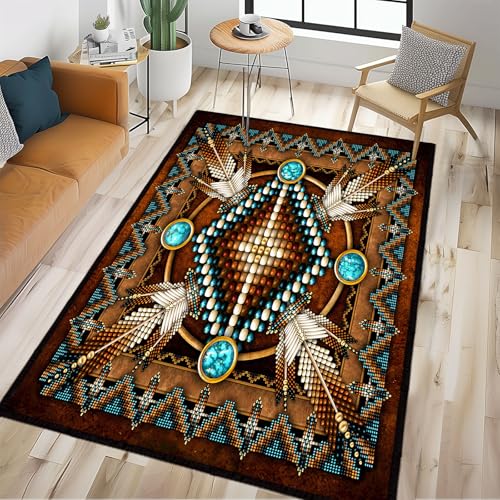 Southwestern Area Rug 4x6 Washable Bedroom Rug,Aztec Tribal Rugs Native
