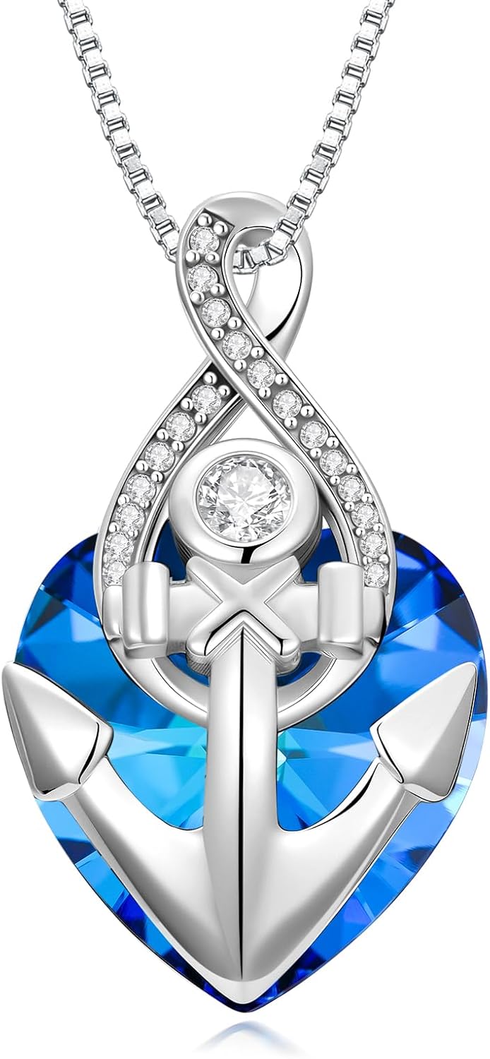 Anchor Necklace 925 Sterling Silver Infinity Anchor Pendant Crystal Infinity Nautical necklace Jewelry for Women Mom Wife Girlfriend
