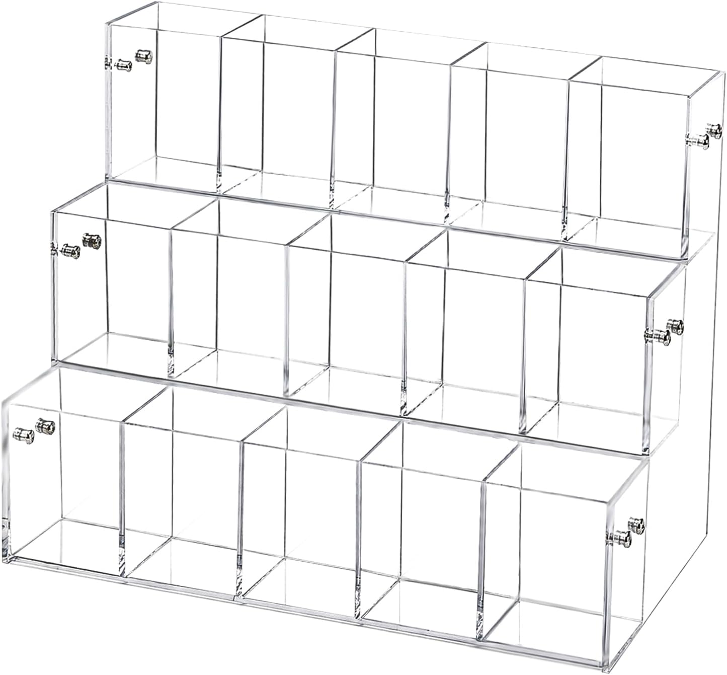 3-Tier Acrylic Drink Packet Organizer with 15 Compartments, Sugar Packets Drink Mix Organizer, Open Design Beverage Mix Storage Caddy for Cabinet Kitchen Storage Organization