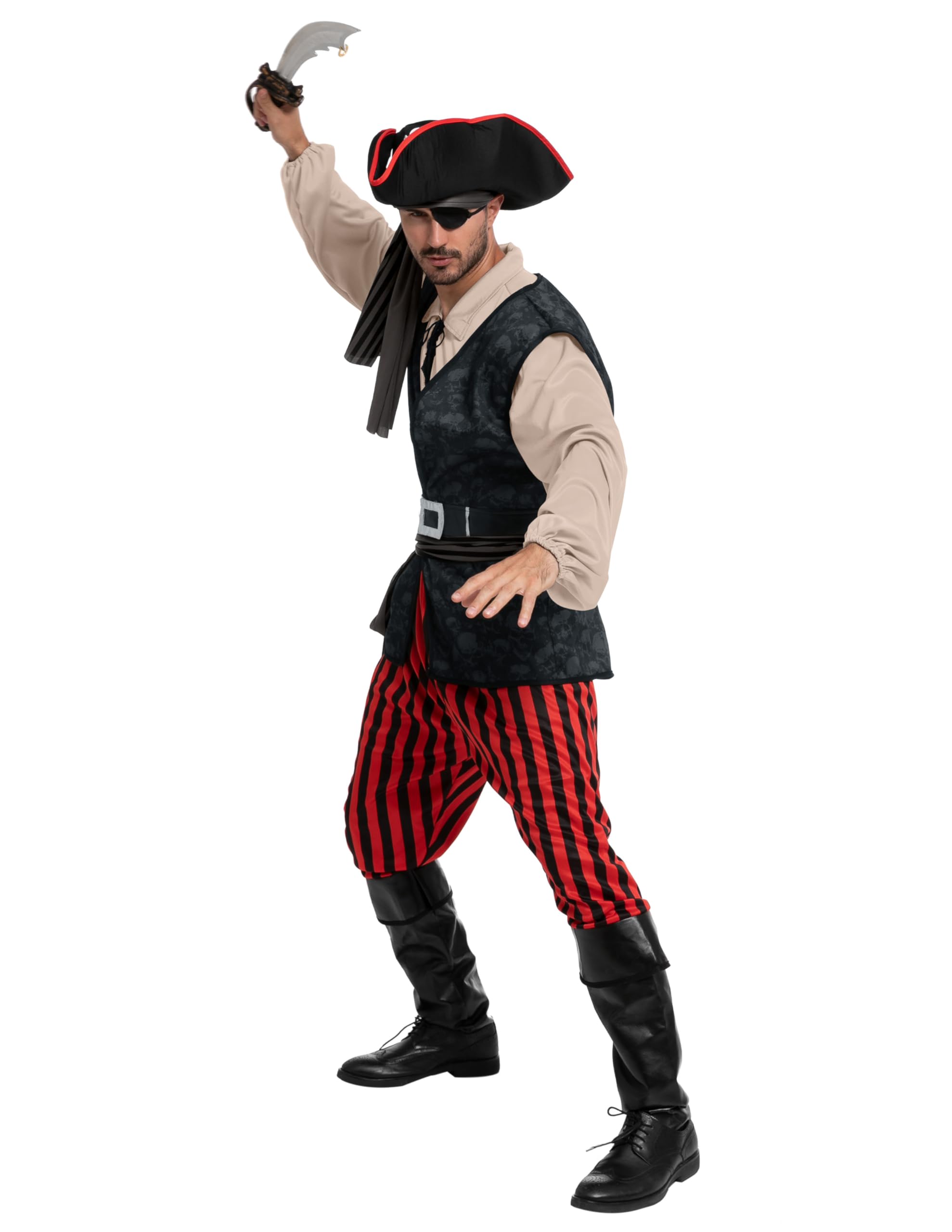 Spooktacular Creations Spooktacular CreationsCostume da pirata da uomo Camicia da pirata per adulti, gilet, pantaloni vichinghi, cappello e accessori per feste a tema cosplay