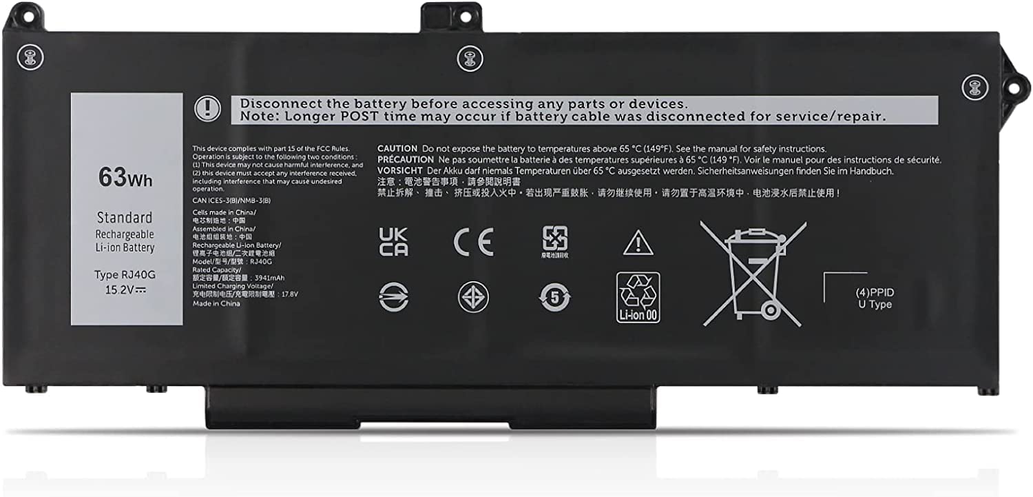 OPAHUTER RJ40G Laptop Batterie Remplacement pour Dell Latitude 14 5420 Latitude 15 5520 Precision 15 3560 Série 01K2CF 075X16 WY9DX P137G P137G001 P104F P104F001 0WK3F1 0M3KCN 005R42 3941mAh 63Wh