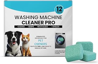 Washing Machine Cleaner Tablets, Easily Removes Residue & Smell | 12 Tablets, 8 Month Supply, Deep Remove Grime Pet Fur Grease, For HE Front Loader & Top Load Washer, Skin safe, Septic, Scent
