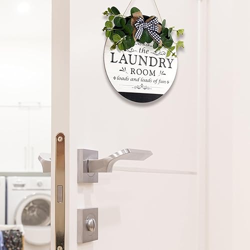 Miniatura 5 de The Laundry Room Loads of Fun Room - Letrero redondo de madera para decoración de corona de madera, arte de pared rústico de granja para lavandería,