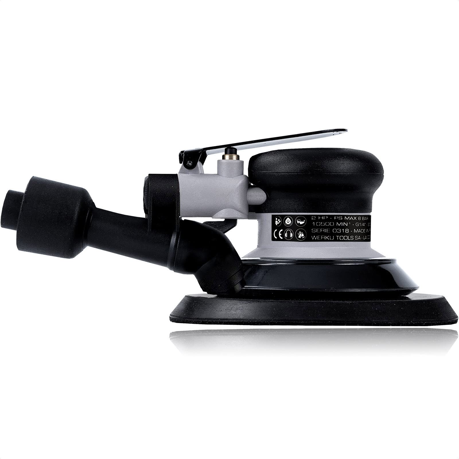 Werku WK500290, Lijadora Circular Rotorbital Neumática, Calidad Profesional, Disco 150 mm, Órbita 5 mm, Incluye Disco Lijado y Manguera Aspiración