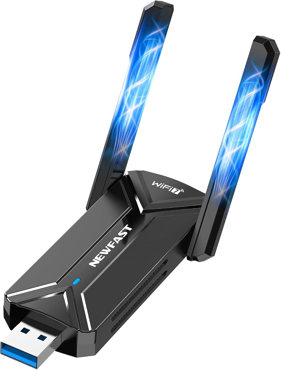 NEWFAST WiFi7 Adapter BE6500Mbps WiFi Dongle For PC, USB3.0 Wireless Adapter, 2x5dBi Antennas, 4096-QAM, MLO, WPA3, USB WiFi Adapter For PC Supports Windows 10/11 Only