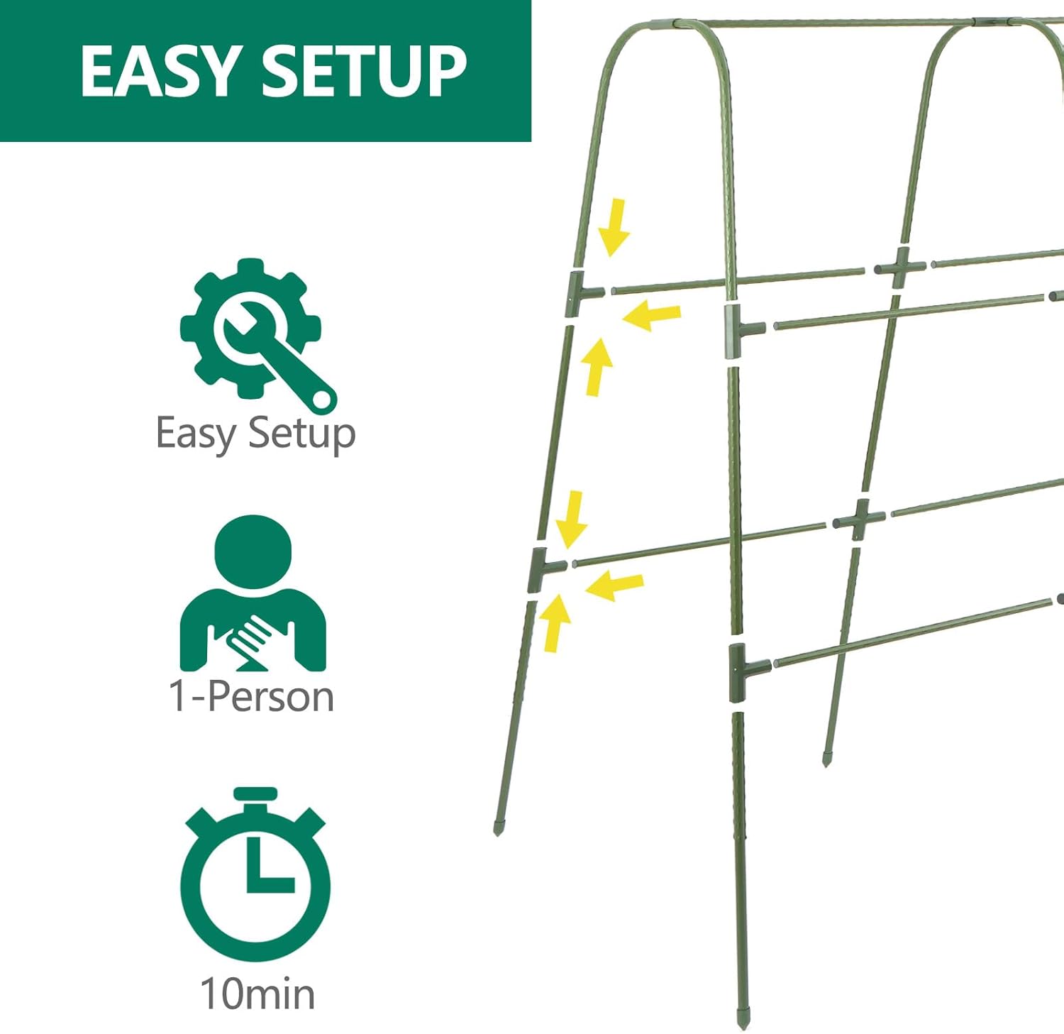 Cucumber Trellis for Raised Bed, 1 Pack 4ft Tall U-Frame, Garden Trellis for Climbing Plants Outdoor, Perfect for Vines, Beans - Green with Netting