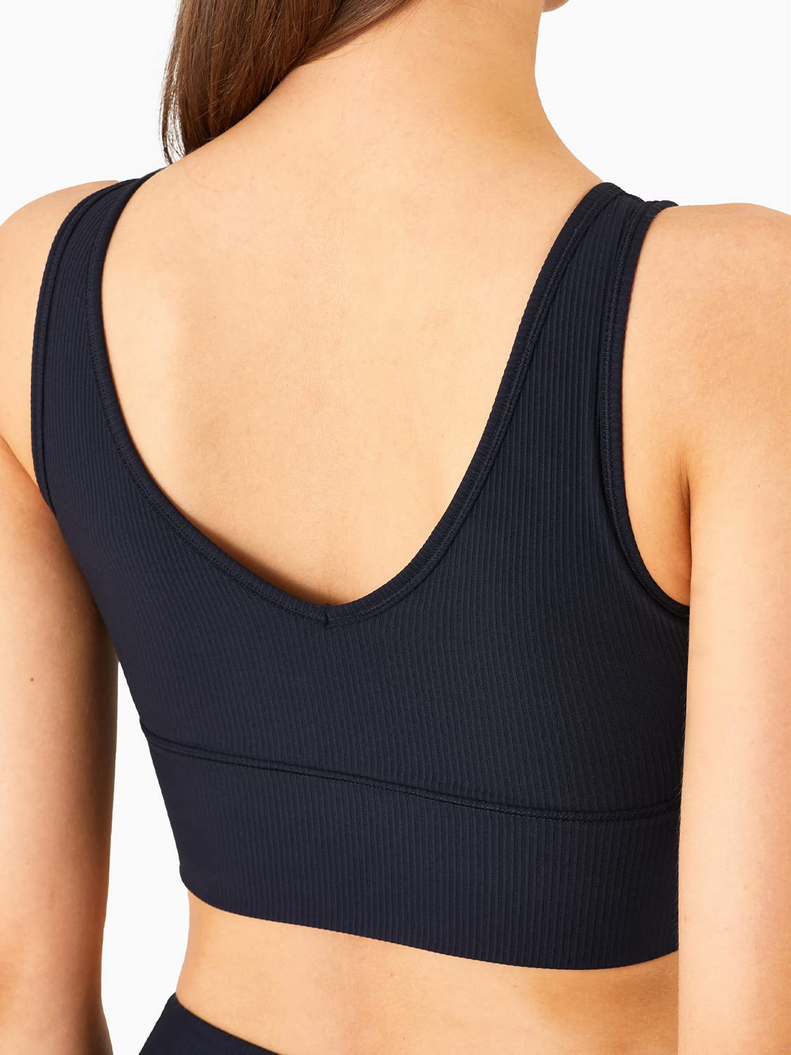 Longline Reggiseno Sportivo Canotta Reggiseno Top per le Donne Senza Soluzione di continuità Reggiseno Sportivo a Costine Top di Allenamento Imbottito Crop Top, U-nero, L
