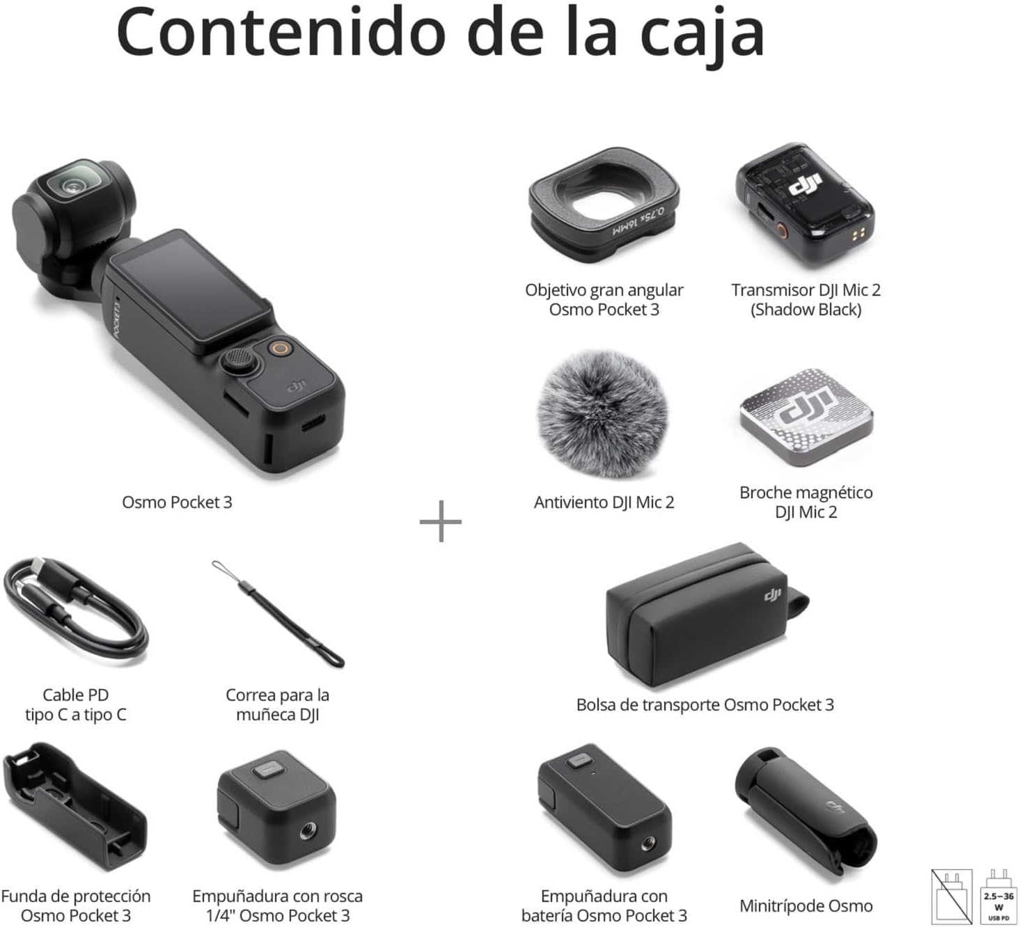 DJI Osmo Pocket 3, cámara con CMOS 1'' y vídeo 4K/120 fps, estabilización en 3 Ejes, Enfoque rápido, Seguimiento de Caras/Objetivos, Pantalla táctil giratoria de 2" Osmo Pocket 3 Creator Combo