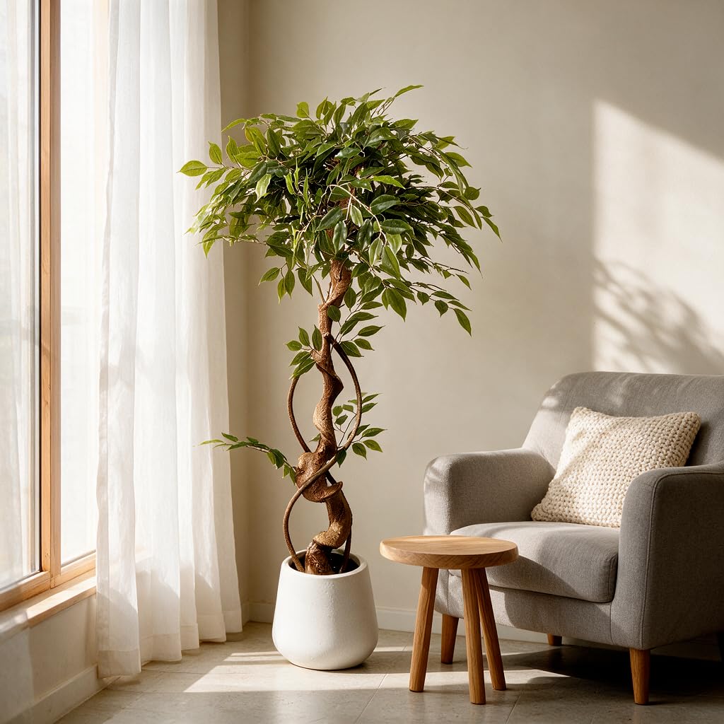 Künstlicher Ficus Bonsai, naturgetreuer Kunstbaum mit Laub, 120 cm