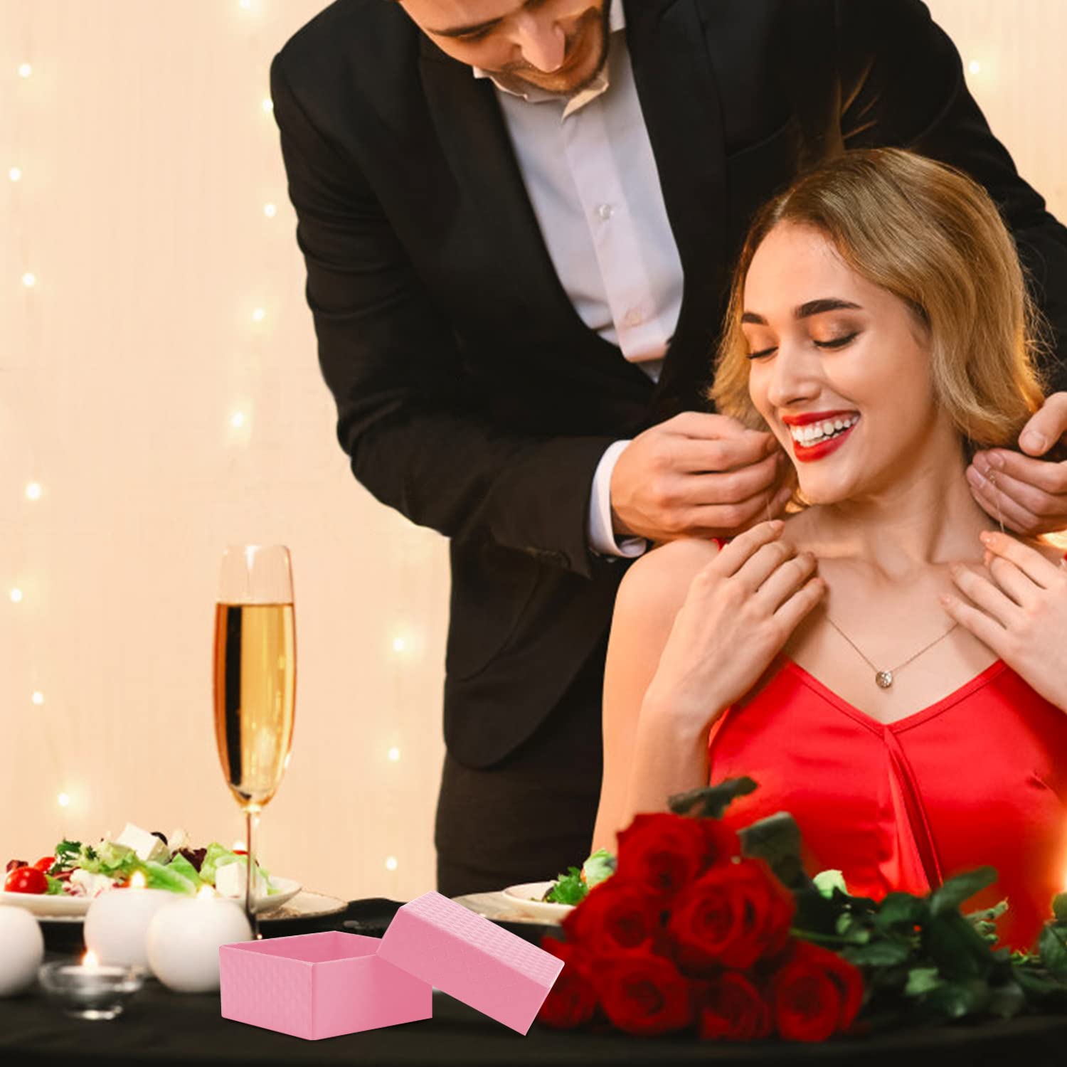 Lot De 24 Boîtes Cadeau Carrées En Carton Rose Pour Bagues