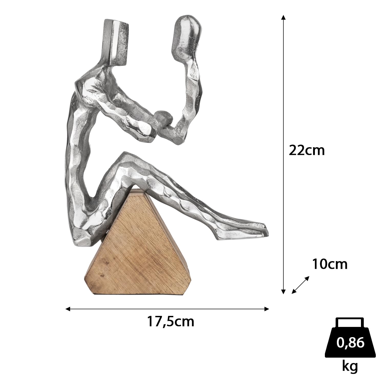 Nowoczesna figurka dekoracyjna myśli mężczyzna na cokole jako stylowa rzeźba do refleksji - 10 x 17,5 x 22 cm do salonu, biura, regału, biurka, pomysł na prezent, abstrakcyjna metalowa figurka na