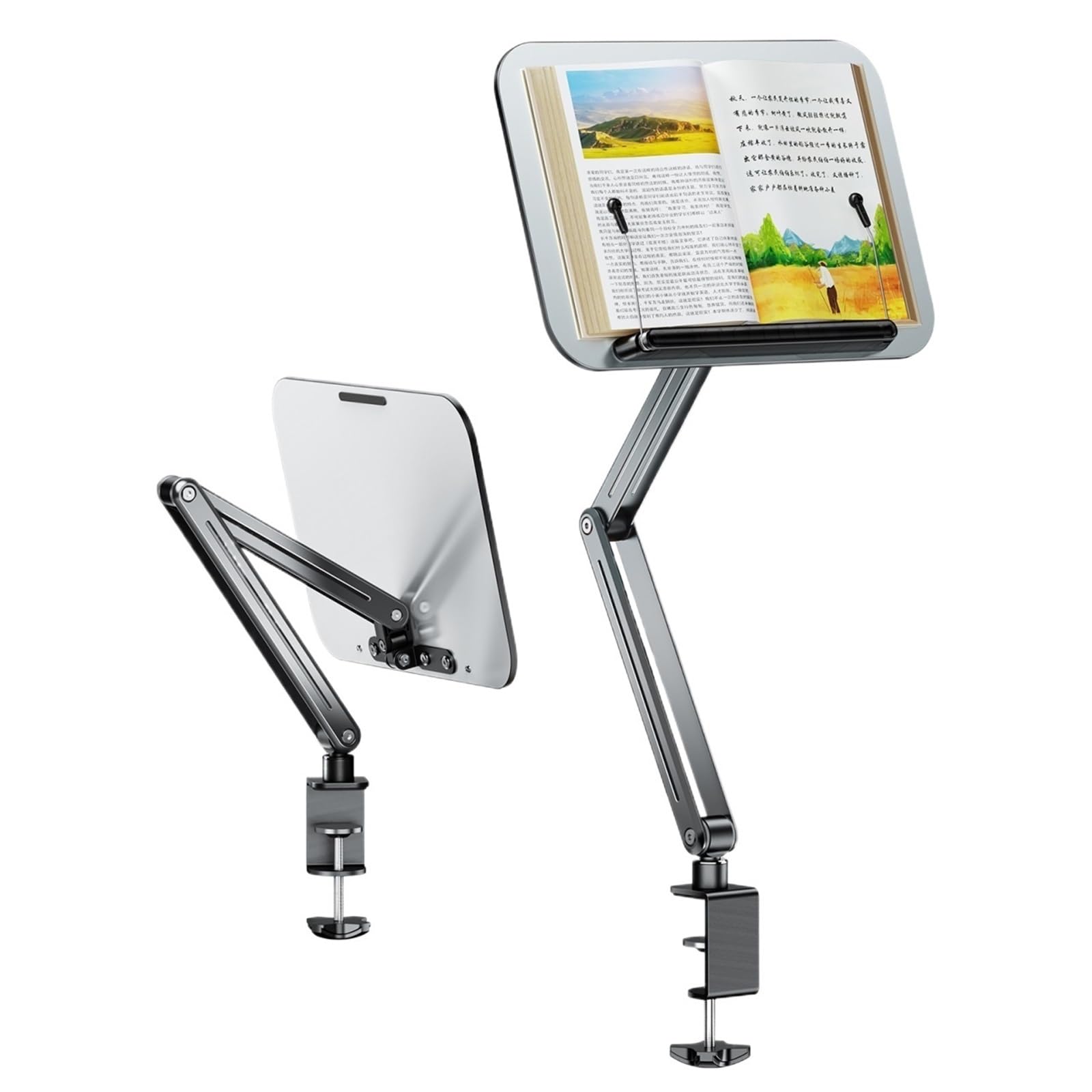 Atril Para Libros Soporte de escritorio for lectura con brazo voladizo giratorio y soporte plegable for libros texto Ereader 14-17,3 pulgadas para escritorio