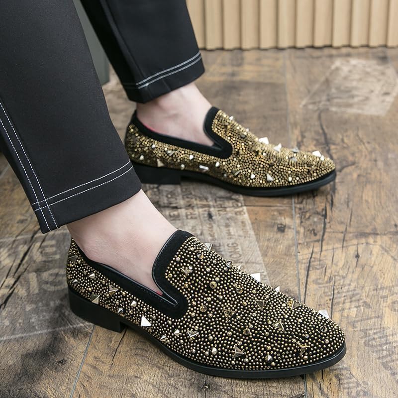 Men Black Velvet Slippers Loafers Flat with Gold Spikes Fashion Backless Mule Clogs Anti-Slip Slides for Men and Women Designer Spikes Rivets Luxury Dress Wedding Party Prom Shoes4