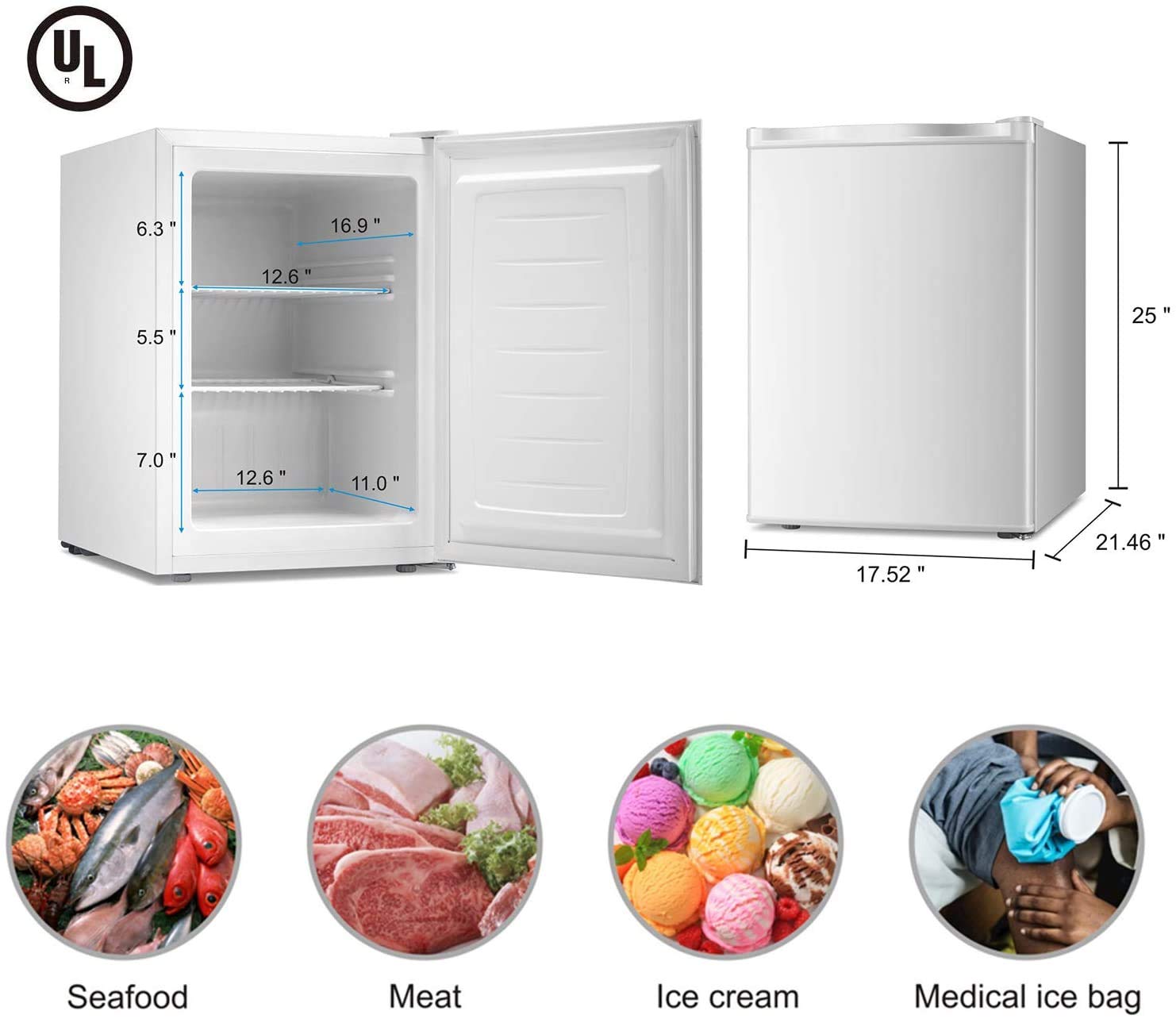 Antarctic Star Upright Freezer 2.1 Cu.Ft, Compact Mini Freezer With Reversible Single Door, Temperature Control, Removable Shelves, Small Freezer Stainless Steel For Dorms Home Office, White on Fridge.com - View 5