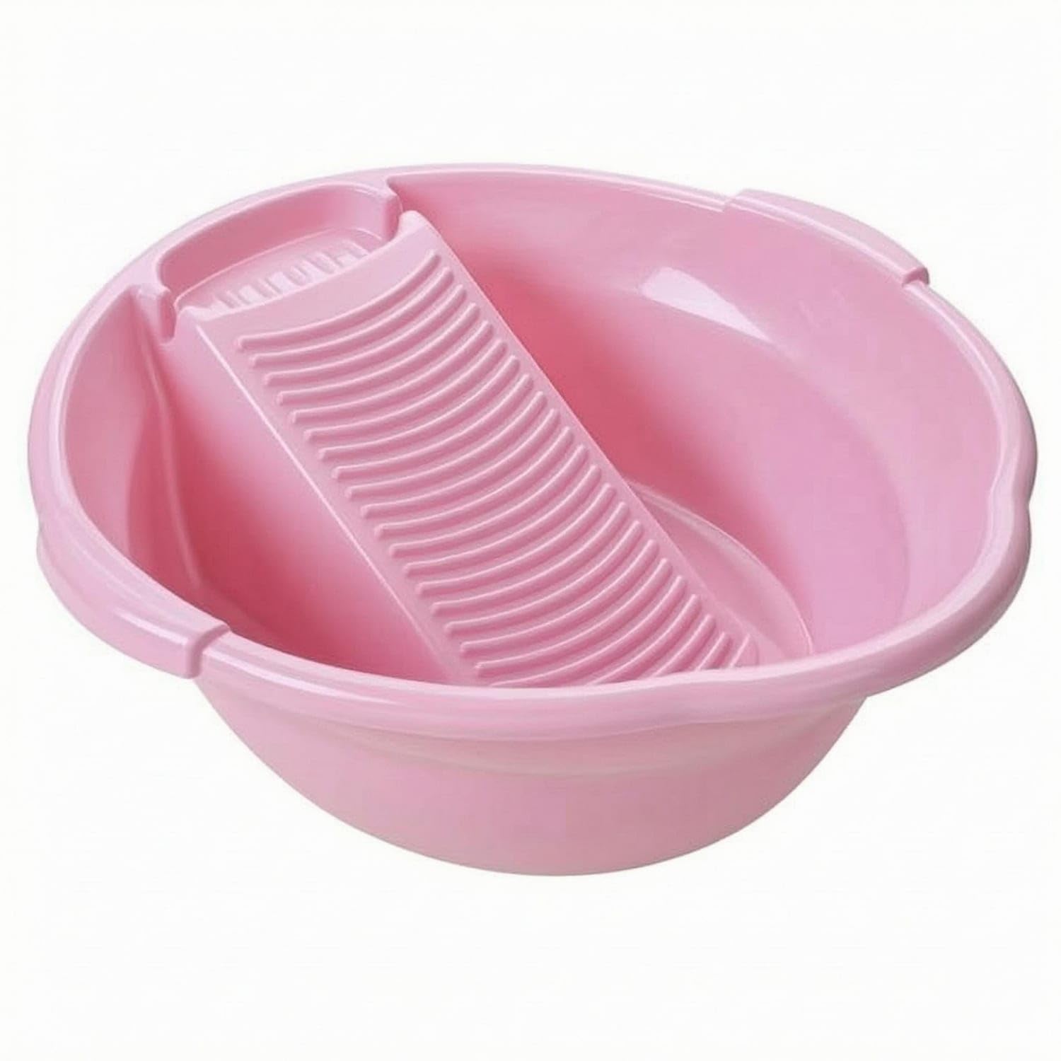 One-Piece Ribbed Wash Basin Molded ABS Wash Basin Wide Rim Household Utility Shallow for Laundry, Face Washing, Pink, L-image-34