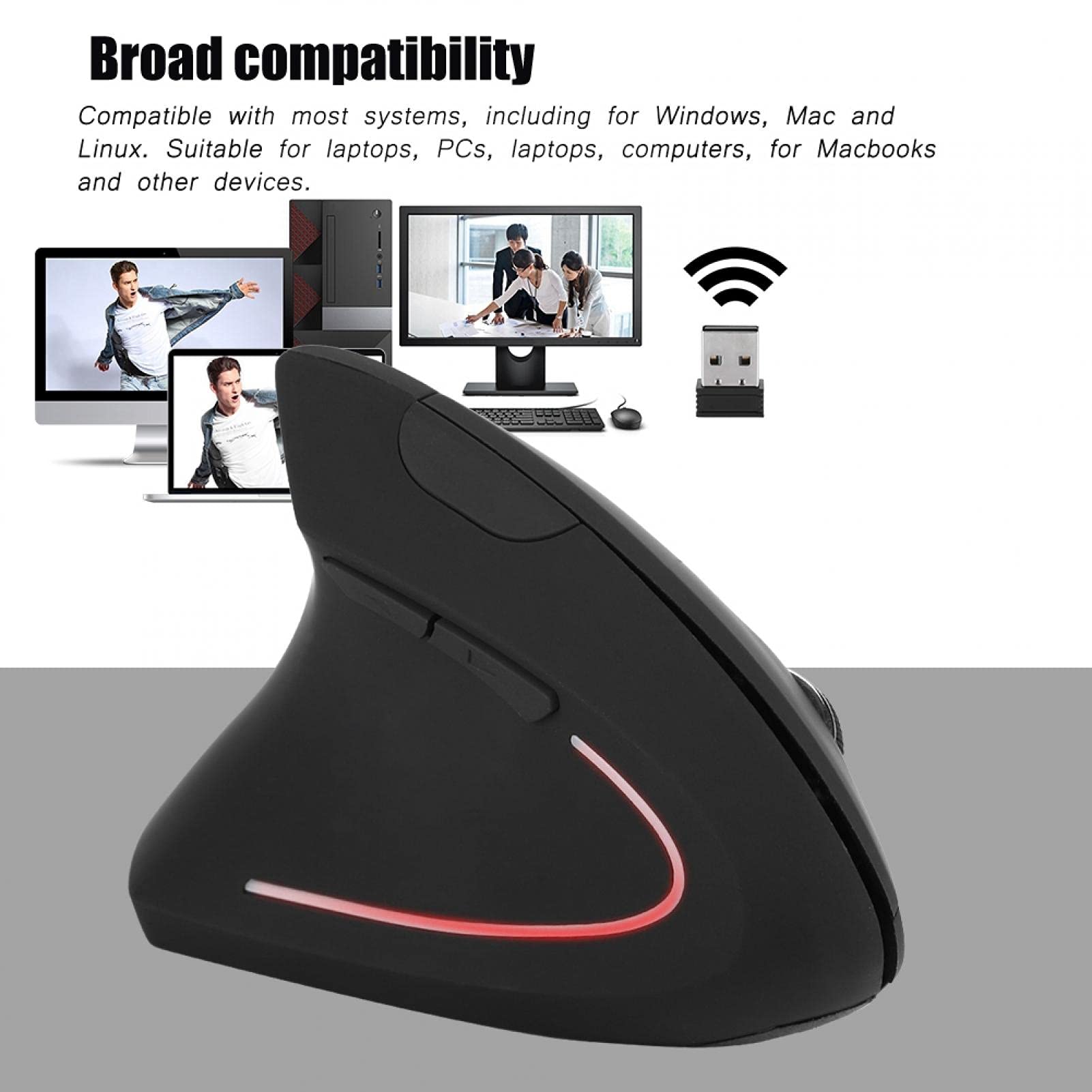Mouse Verticale Wireless Per Mancini - 6 Pulsanti Programmabili DPI Regolabile Per PC E Laptop