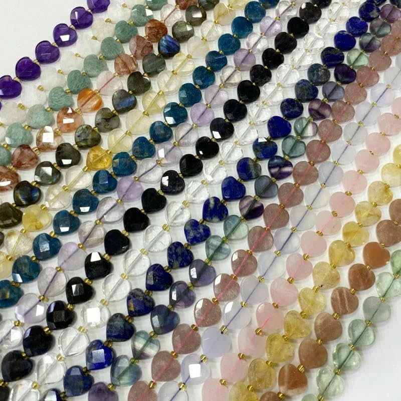 Lapislázuli labradorita natural, amatista, 12 mm, cuentas facetadas en forma de corazón, piedra brillante para hacer joyas, pulseras, collares, hilo de 16 amazonitas, 12 mm, 30 unidades