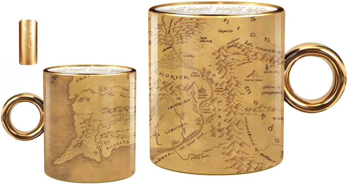 Silver Buffalo Lord of the Rings Map Wax Resist, Ceramic Camper Mug, 20oz