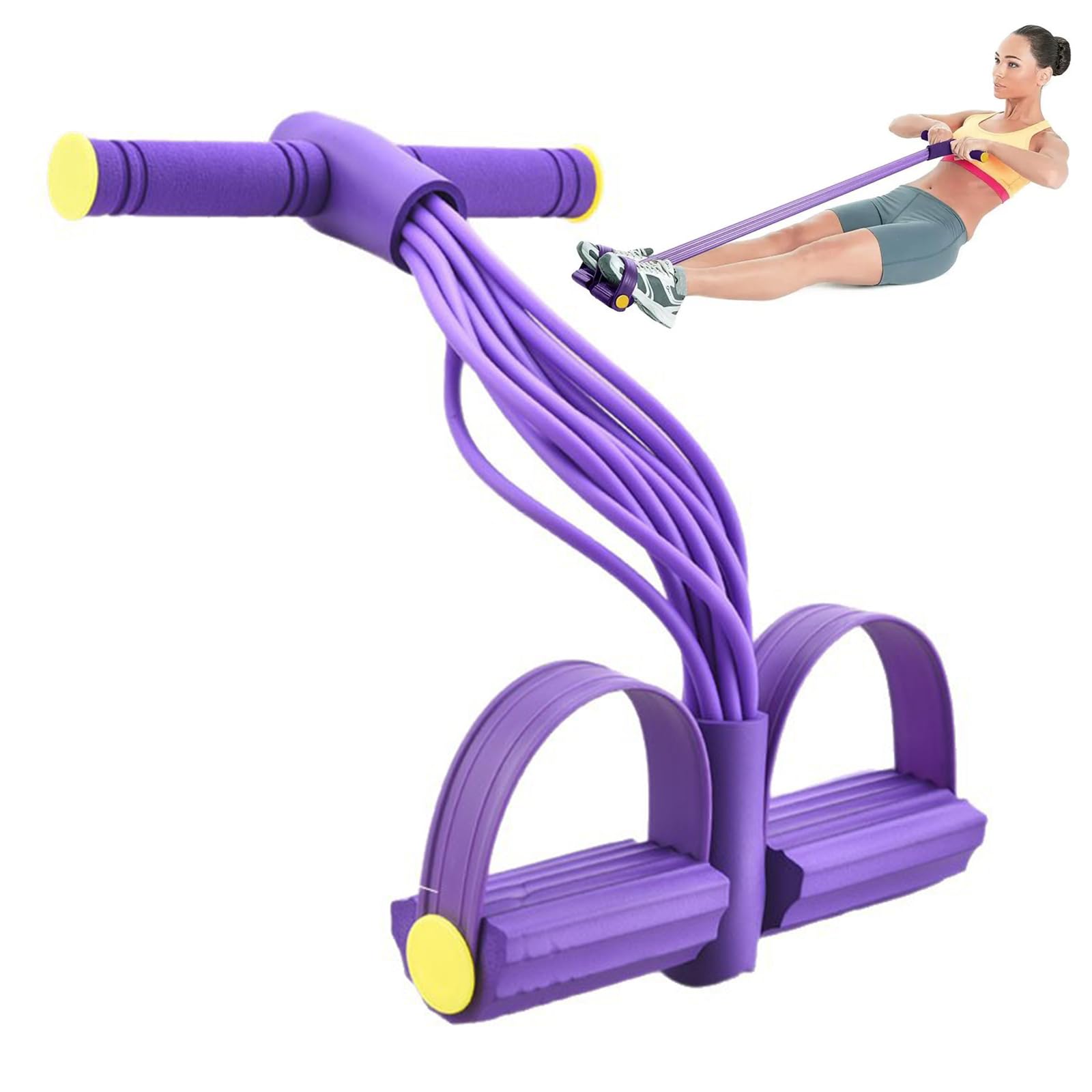 Tokaneit Maquina Abdominales 10 Tubos Púrpura Entrenador Multifunción,Equipo de Entrenamiento de Culturismo,Cuerda de Tracción de Pedal,Equipo de Entrenamiento Abdominal,Banda de Resistencia para Pies