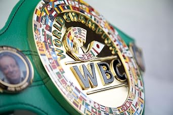 WBC Championship Belt Replica, Full Size Adult Green & Gold Boxing Belt | Collector replica with synthetic leather strap and metal plates for boxing memorabilia displays, cosplay, photos and gifts