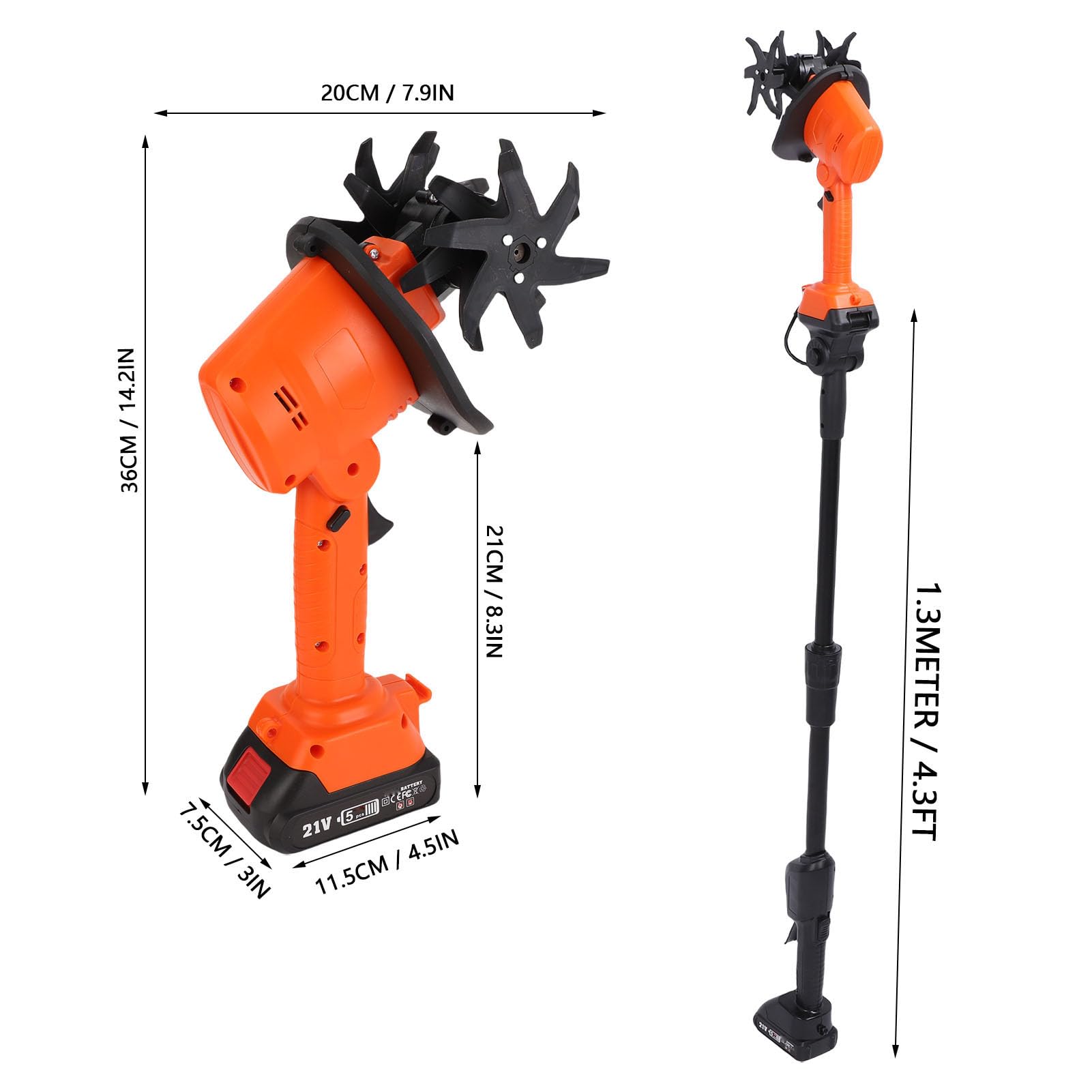 Garosa -Mini-Bodenhacke, Leistungsstarke Bodenbearbeitungsleistung, 4 Zinken aus Manganstahl, 1,5-Ah-, 10 cm Tiefe, für Gartenarbeit, Bodenlockerung, Jäten, Grabenaushub (EU-Stecker)