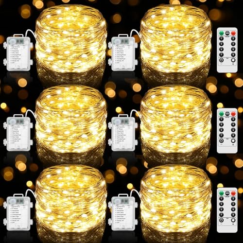 6 Pack 100 LED Fairy Lights Battery Operated with Timer