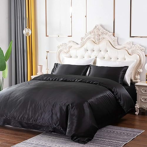 Miniatura 9 de Diydress - Juego de funda de edredón de satén de seda para cama de matrimonio de 3 piezas, con cierre oculto, suave, cómodo, hipoalergénico,