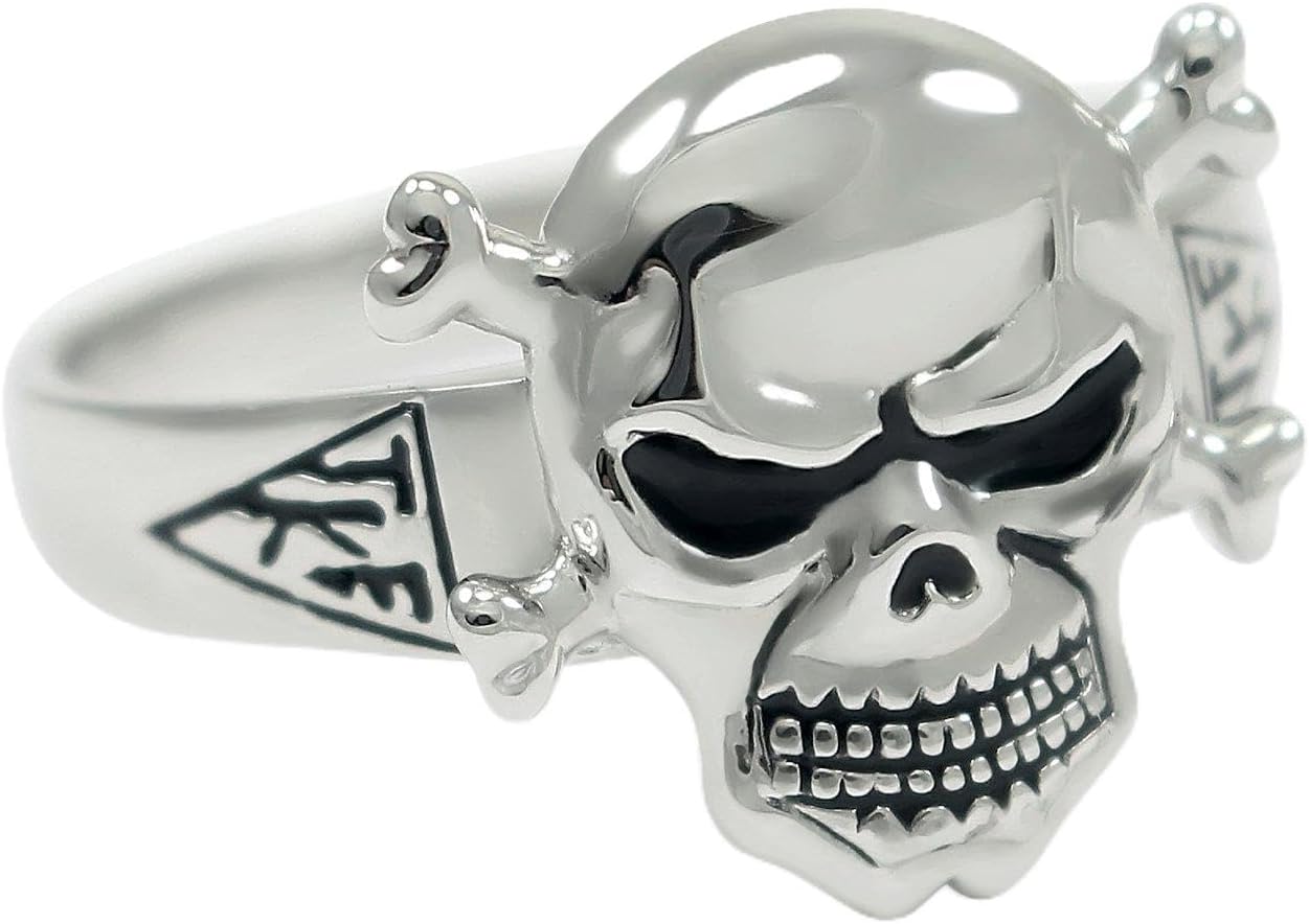 Tau Kappa Epsilon Sterling Silver Skull Ring with TKE House Plates