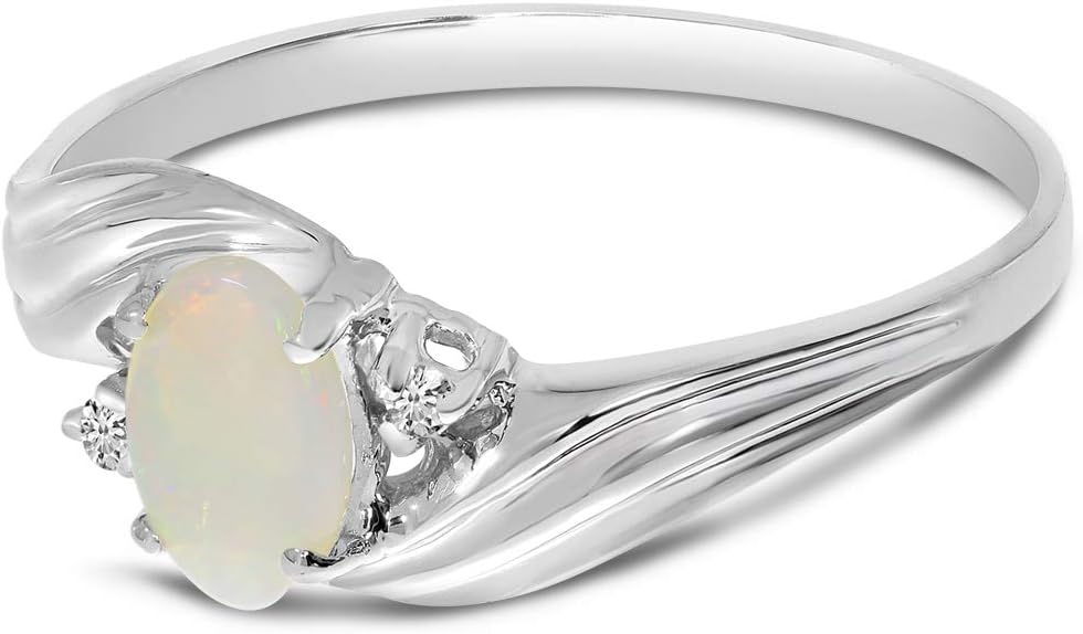 10k White Gold Oval Opal And Diamond Ring