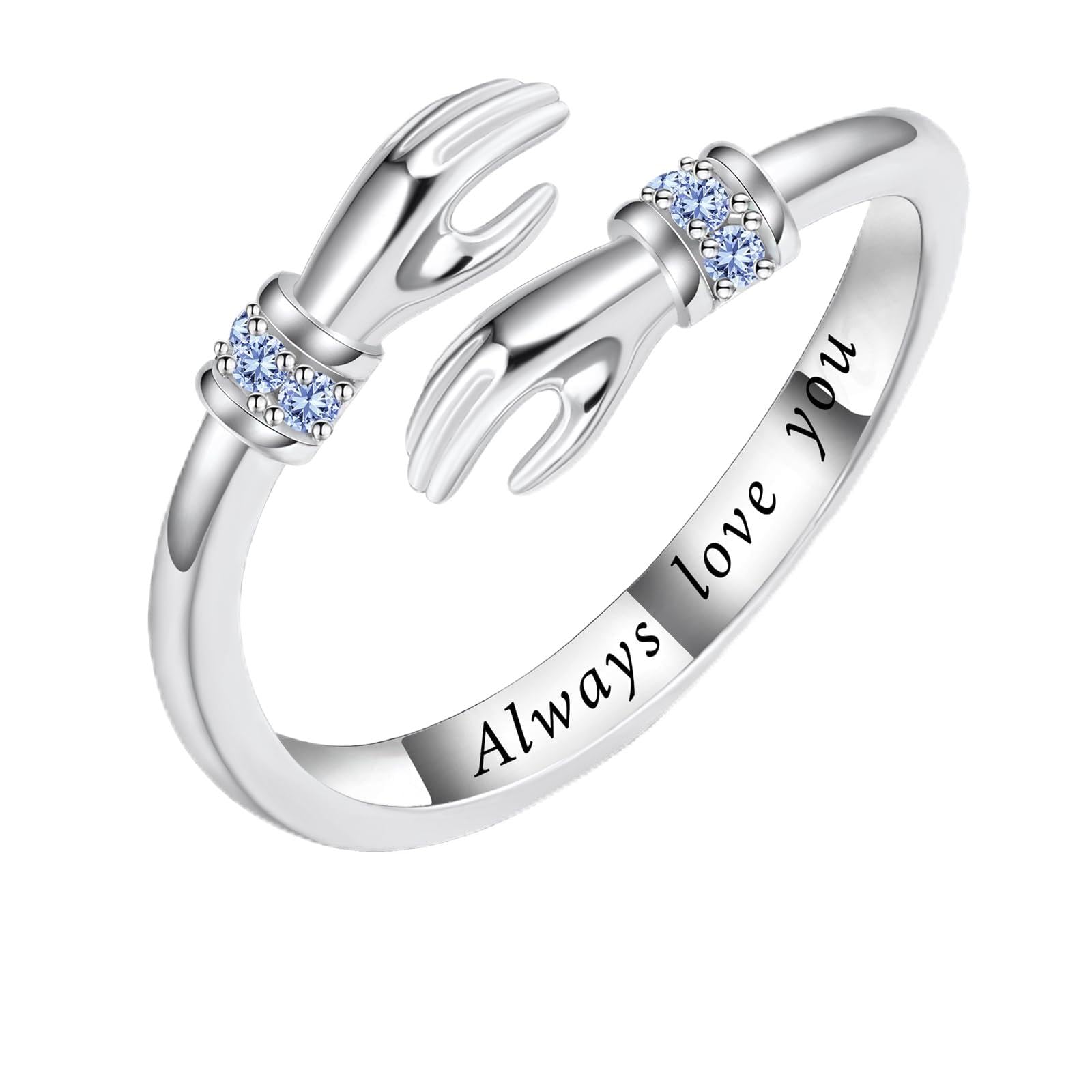 LEXLUNE Adjustable Hug Ring for Women 925 Sterling Silver Fine Jewelry Gift for Her, Birthstone Ring