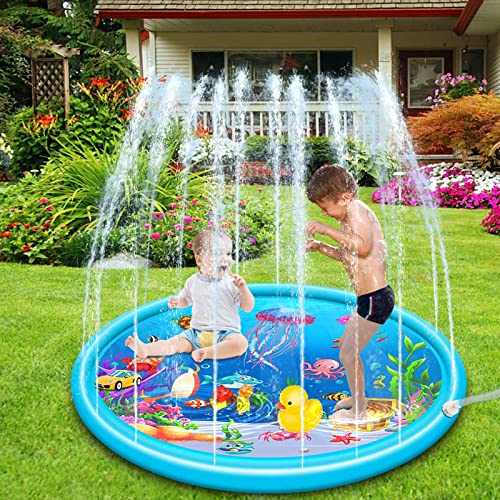 Splash Pad Aspersor de Juegos de Agua, Piscina Tapete Acuático, Almohadilla de aspersión de 170 cm, Jardín de Verano Juguete Acuático, Juego de Verano para Actividades Familiares