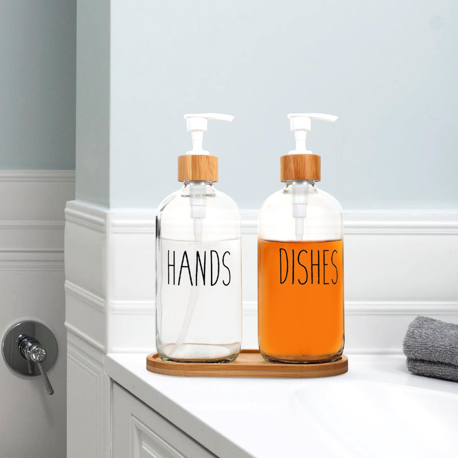 LABRIMP Dispenser di Liquido in Vetro da 500Ml con Pompa a Pressione, Design Semplice e Compatto, per Mani e Aromaterapia, per Decorazioni Hotel