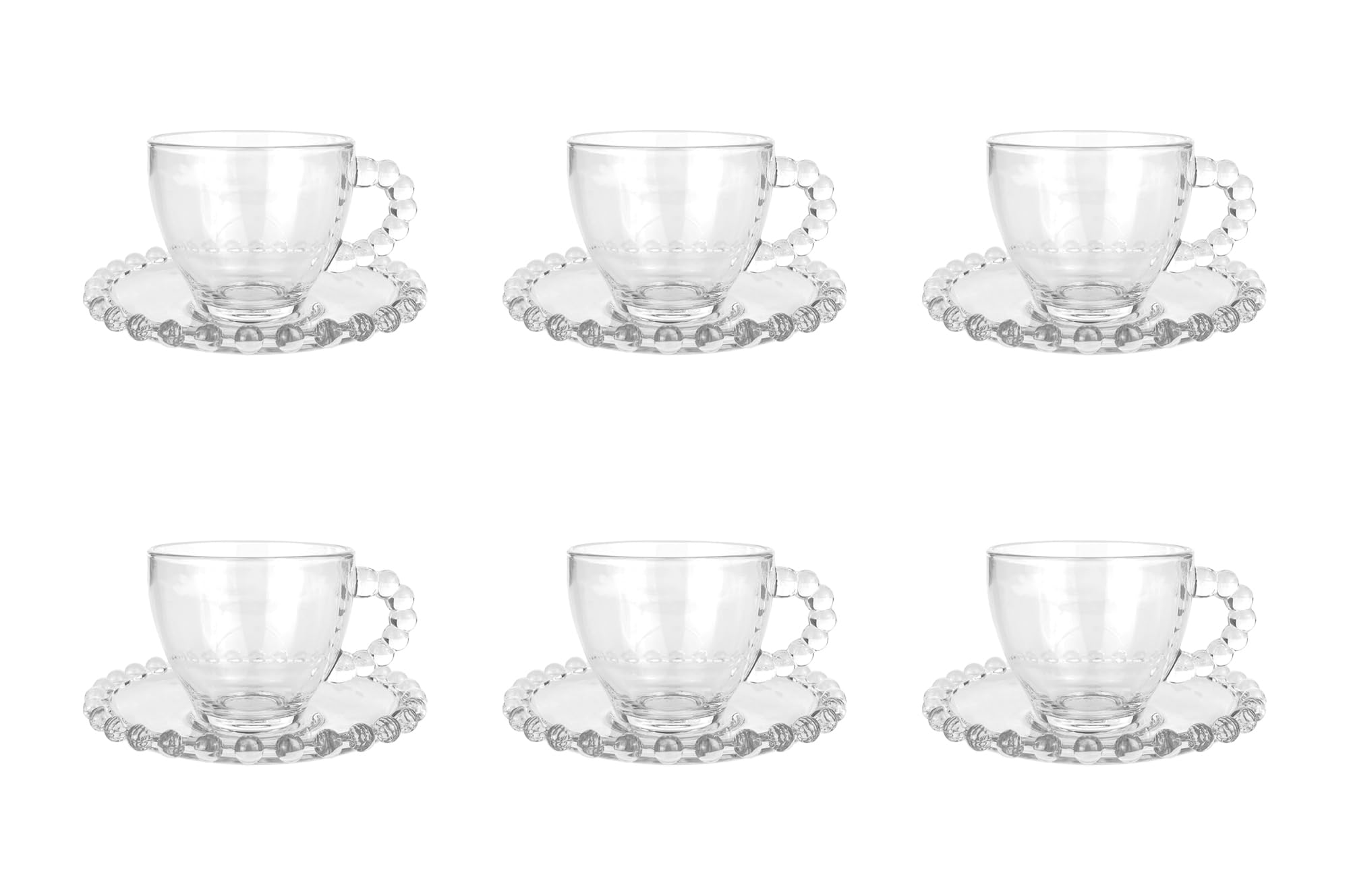 Set 6 Tazzine Caffè In Vetro Con Piattino Eleganti 85 ML Lavabili In Lavastoviglie Trasparenti Certificate Contatto Alimentare In Elegante Confezione Regalo Ricamate Tazza Servizio Bicchierini Amburgo