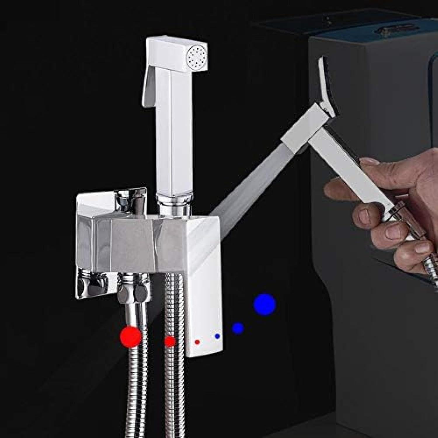 Square Chrome Bidet Faucet Mixer - Brass Shower Tap for Muslim Use - Hot & Cold Water Adjustable Shower Sprayer Head