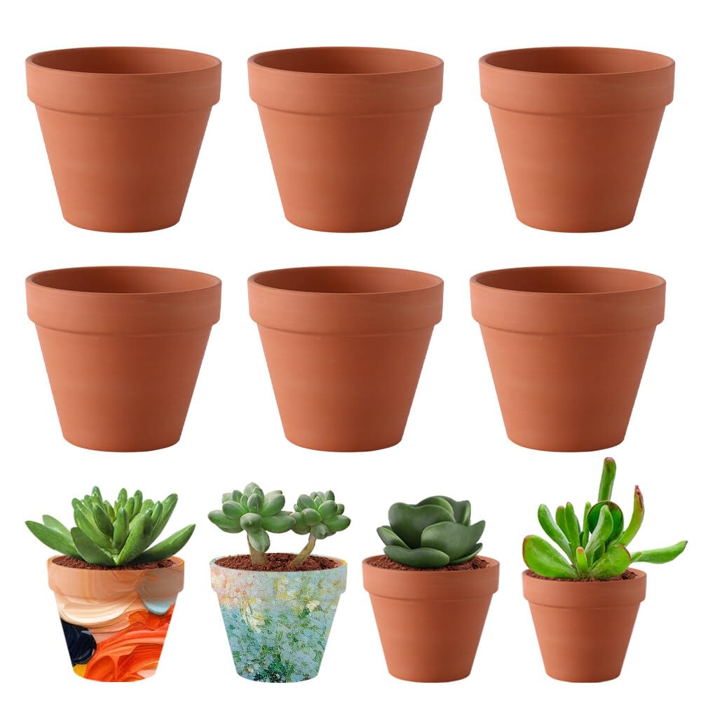Vasetti Terracotta Piccoli, 6 Pezzi 10cm Vaso Terracotta, Vasi in Terracotta con Foro di Drenaggio, Vasi Terracotta per la Coltivazione di Piante, Decorazione Interna ed Esterna