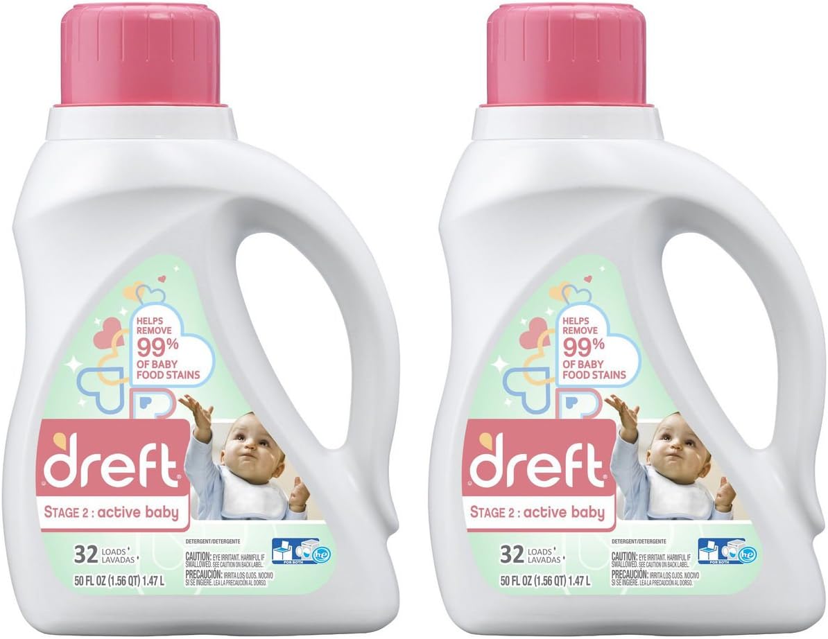 Dreft Active Baby Liquid Detergent, 50.0 Ounce (Pack of 2)