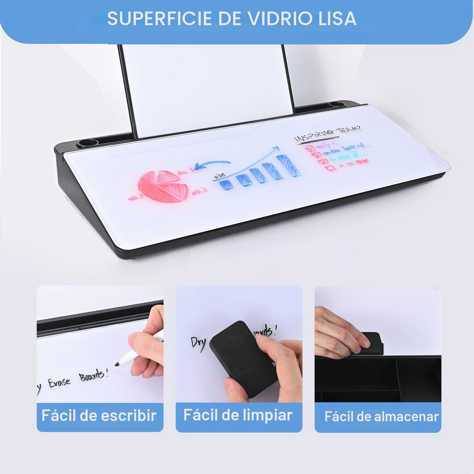 Hivexagon Pizarra blanca de escritorio con 4 compartimentos y ranura para teléfono o tableta, incluye mini pizarra magnética adicional y accesorios