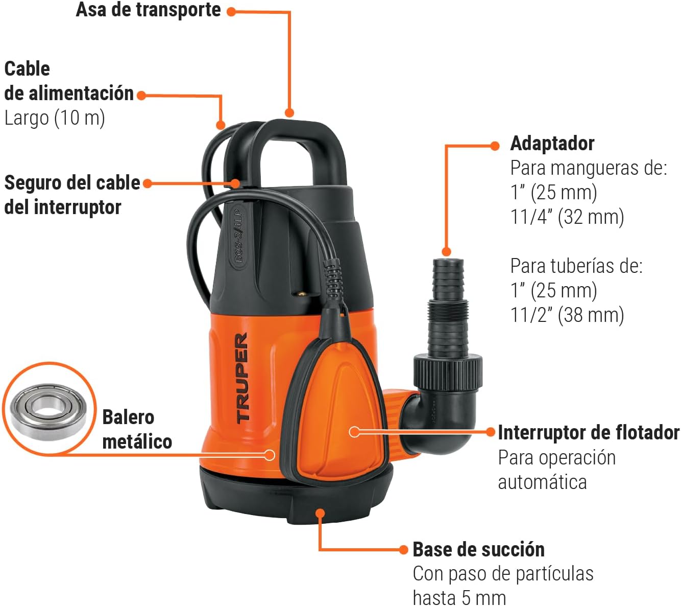 TRUPER BOS-3/4LP Submersible Clean Water Pumps 3/4Hp (560 w)