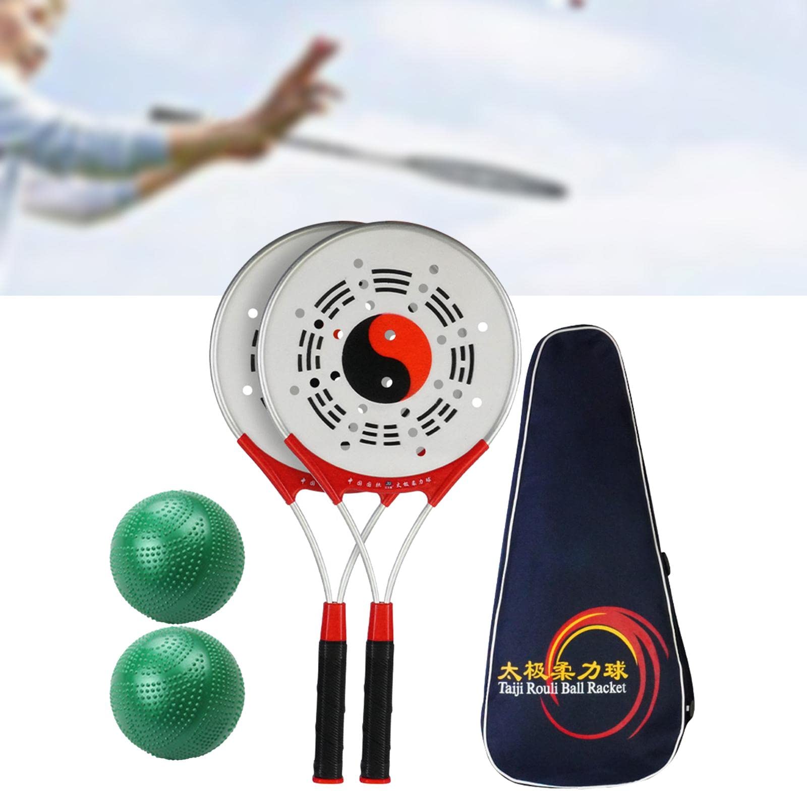 LOVIVER Tai Racket Ball Set Softball Fitness Taiji Rouli Ball Racket avec Sac de Rangement pour l'entraînement Physique des Personnes âgées, Ensemble F